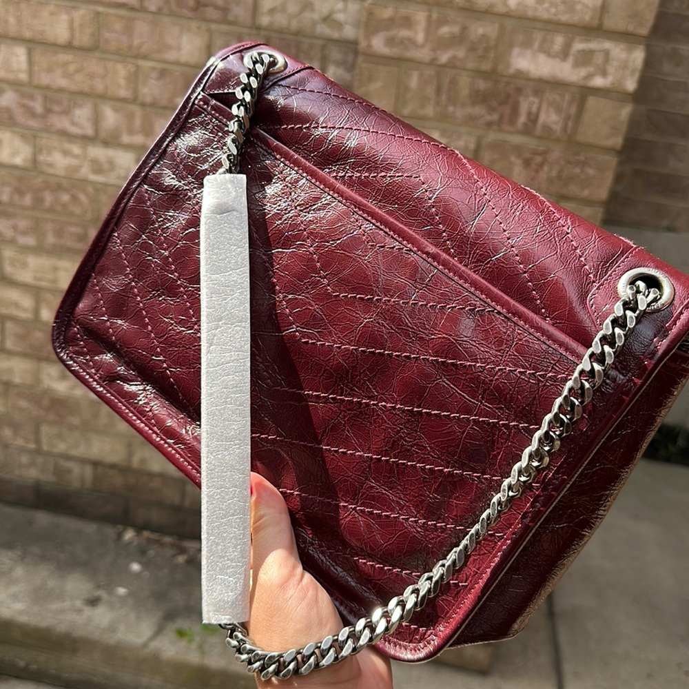 Ysl saint laurent Niki medium Crinkled leather Burgundy NO TRADE FIRM - Picture 5 of 17